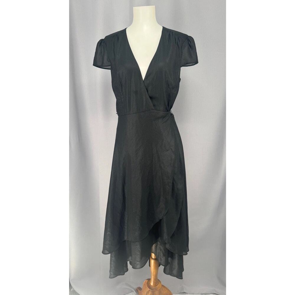 Betsy Johnson Wrap Dress Womens Size 6 Black Hi Low Flutter Sleeve Whimsygoth